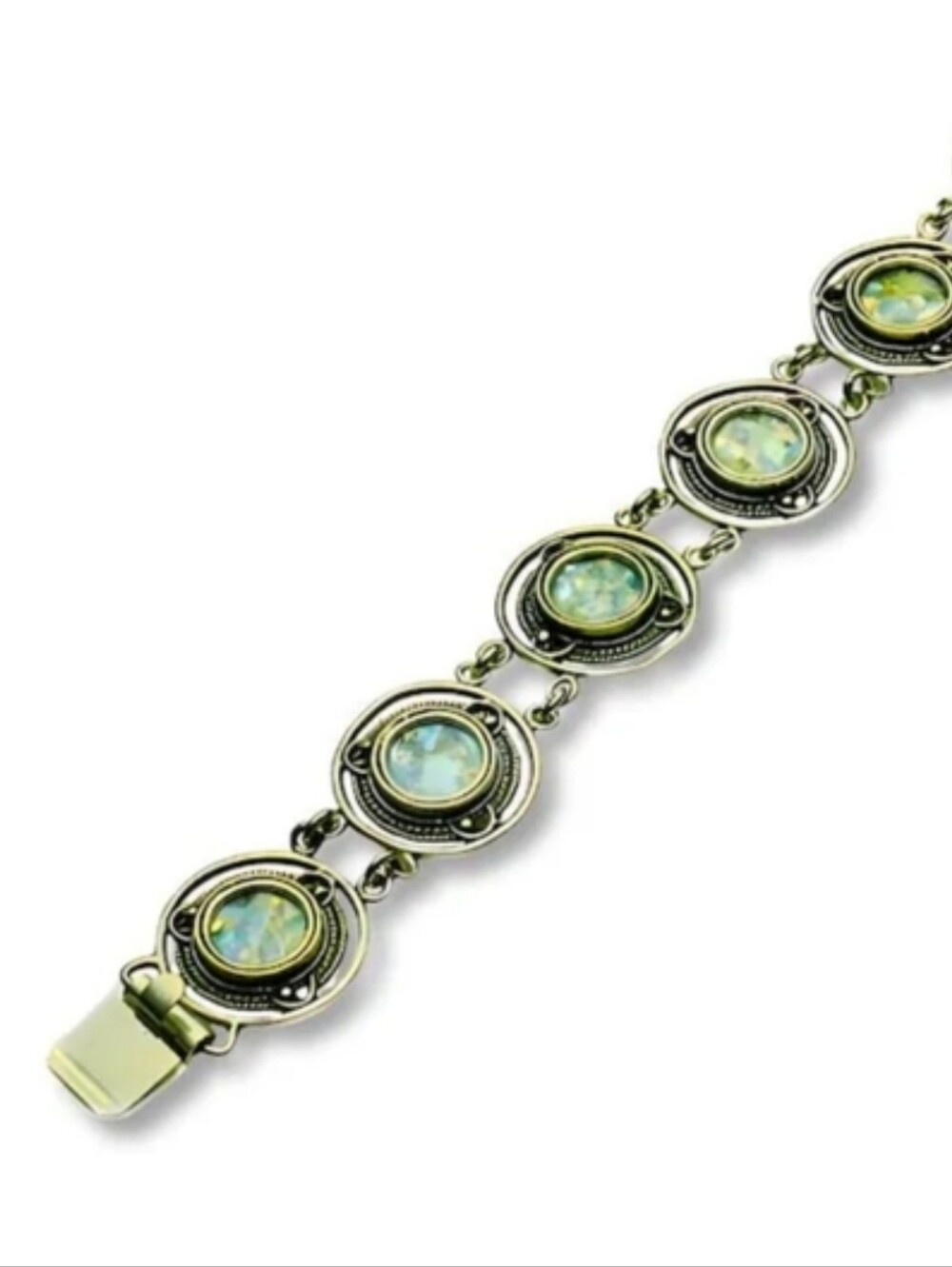 Vintage Sterling Silver Yemenite Roman Glass Bracelet 925